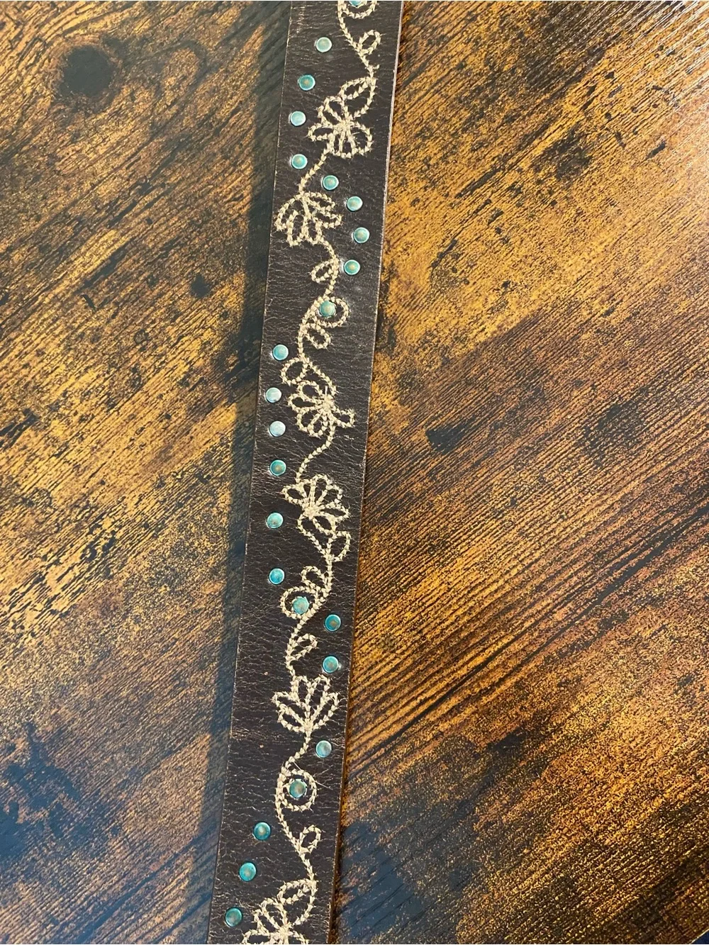 Embroidered Brown Embroidered Leather Belt